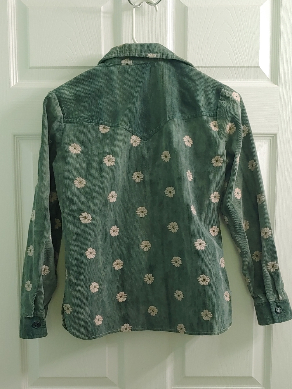 Vintage Floral Embroidered Button Front Shirt Teal Corduroy Women Emanon Size XS - Picture 2 of 8